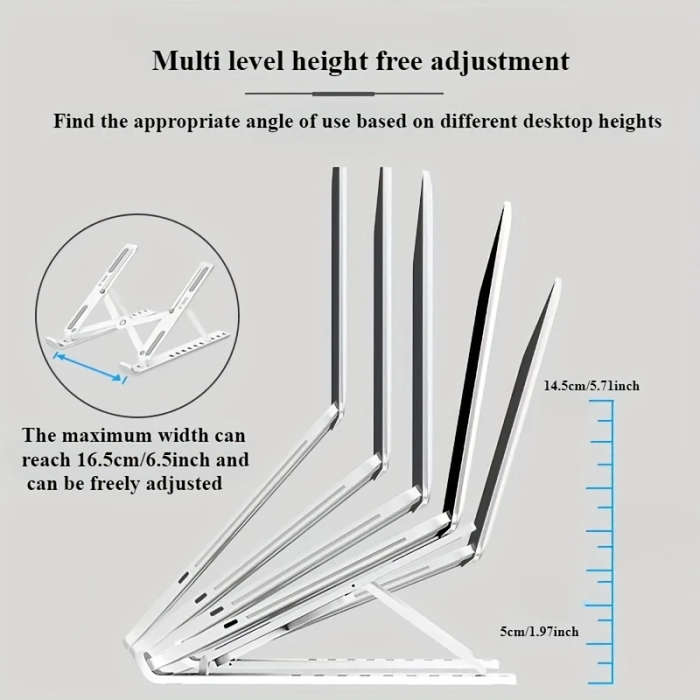 1 piece adjustable laptop stand, 7 angles tilt, portable and foldable ABS plastic, helps improve airflow