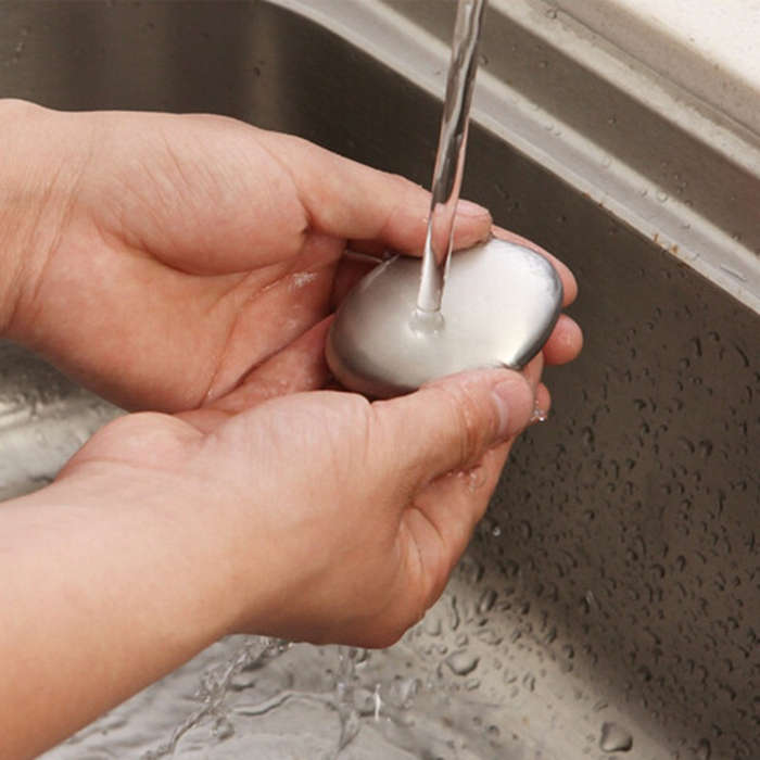 Stainless steel oval soap bar for removing hand odor and garlic odor