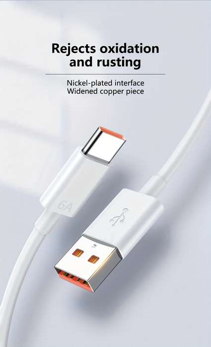 1 Type-C Data Cable 100cm Round PVC USB Charging Matte Finish 6A Fast Charging 36V >80