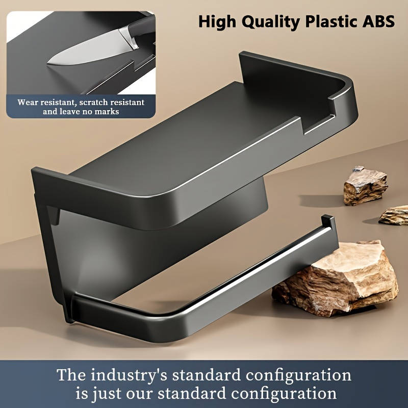 Space saving self-adhesive toilet paper holder with storage shelf