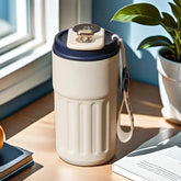 410ml stainless steel travel mug with blue lid