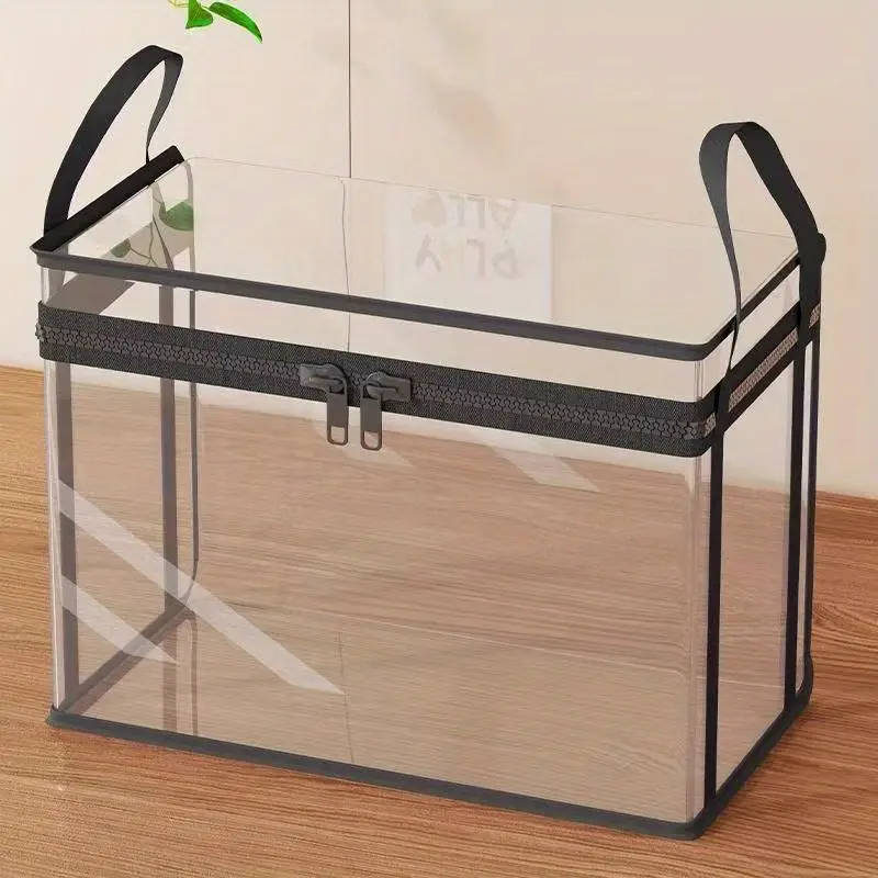 A transparent storage bag with a 180° flip-top.