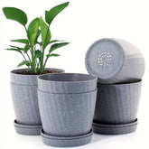 6 six-inch garden pots, grey pitted