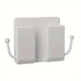 One adhesive wall mount with hooks, perfect for holding phone chargers and remote controls.