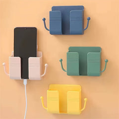 One adhesive wall mount with hooks, perfect for holding phone chargers and remote controls.