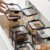 6-piece PVC kitchen storage box with lid. Suitable for kitchen food storage and organization.