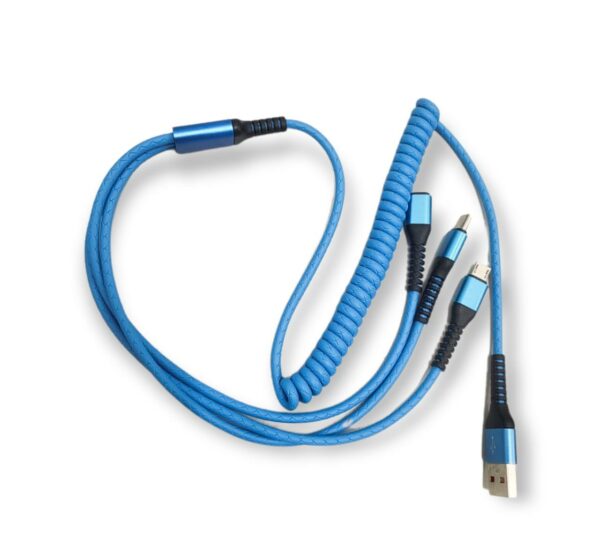 1.5M USB Type C Lightning Micro 3 in 1 Charging Coiled Spring Cable 3A