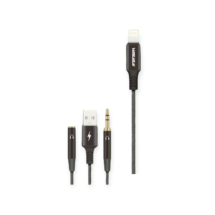 Wolulu AS-51193 Lightning Pin to 3.5mm Male And Female + Male USB