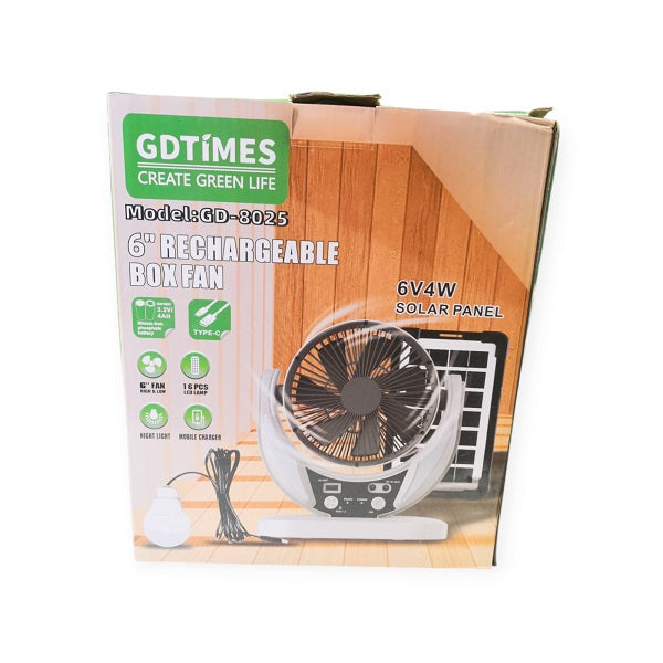GDTimes GD8025 6″ Solar Powered Fan With LED Lamp