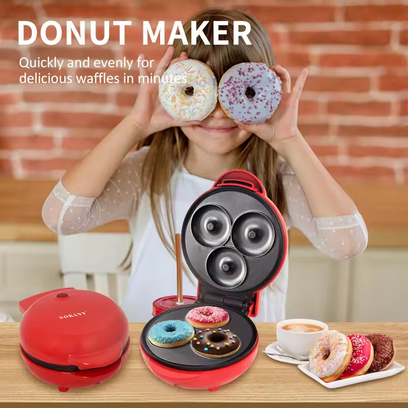 3 Holes Mini Doughnuts Donut Maker Machine for Kid-Friendly Breakfast Cake Pop Waffle Makers for Kids