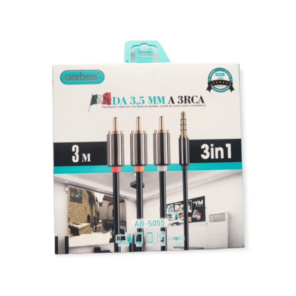 Aerbes AB-S055 3.5MM To 3 RCA Male Plug To RCA Stereo Audio Video Cable – 3M