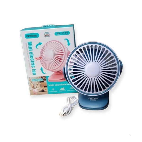 Aerbes AB-FS19 Rechargeable 360° Rotation Mini Fan With 800Mah Battery