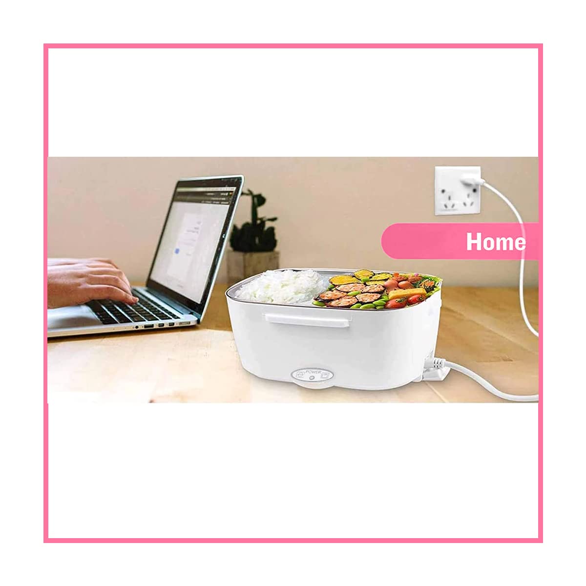 Electric Lunch Box Food Heater, 220V 40W Faster Portable Food Warmer Heated Lunch Box for Adults, Removable 304 Stainless Steel Container 1.5L, Leak Proof, With Spoon (Pink)
