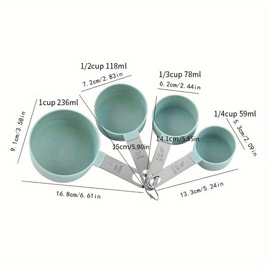 4-piece measuring cup set, multi-purpose plastic cooking and baking tools with stainless steel handles, apartment essentials, back to school supplies