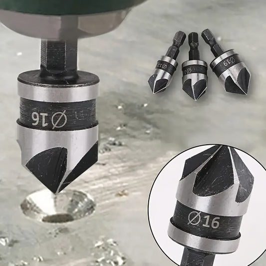 3pcs Carbon Steel 90 Degree Countersink Drill Bits, 1/4 Inch Hex Shank Woodworking Hole Making Drill Bits for Woodworking, Metalworking, and DIY Projects