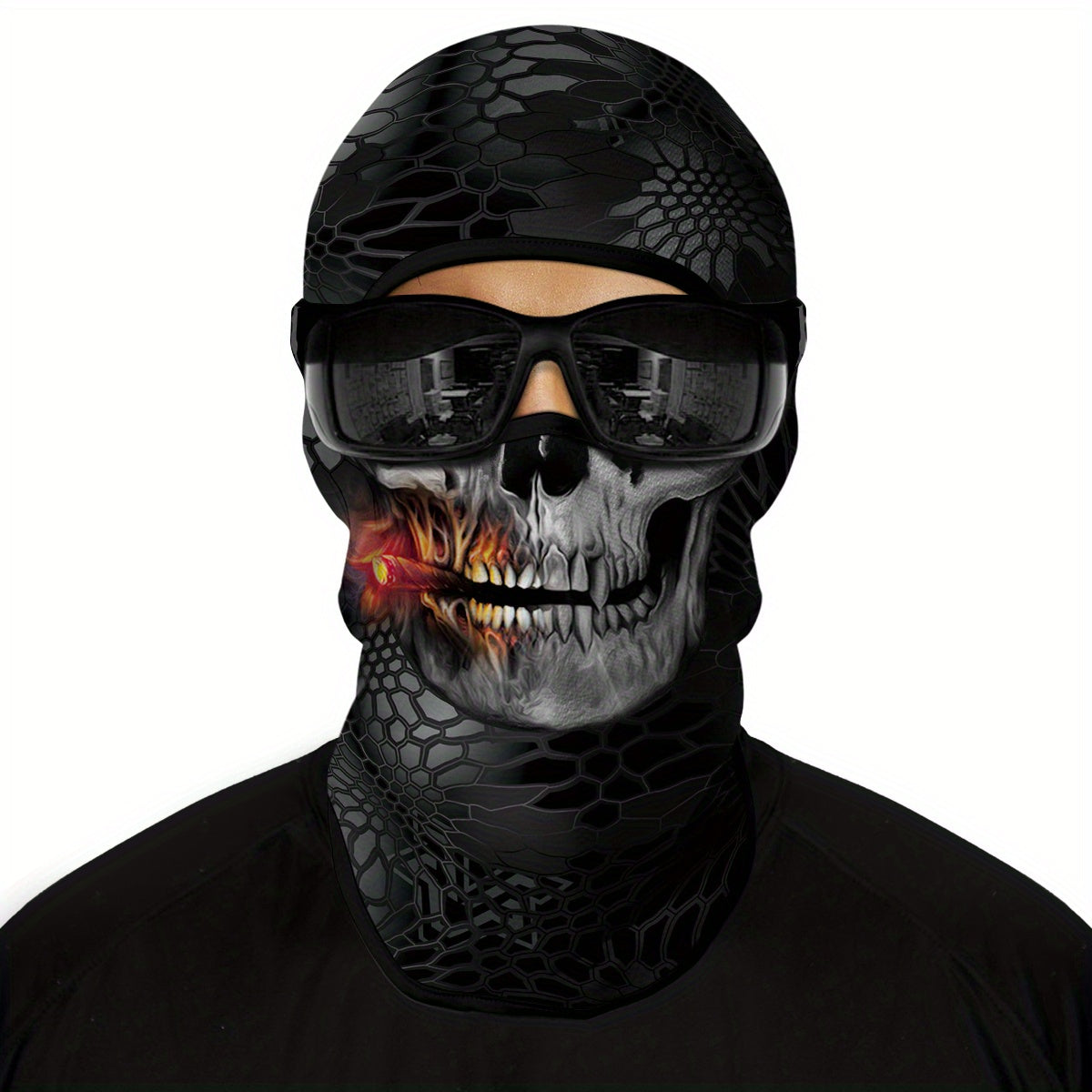 1 Pack Ghost Skull Face Pattern Breathable Windproof UV Protection Balaclava Hat for Halloween Cosplay, Cycling, Motorcycle Riding, Hunting