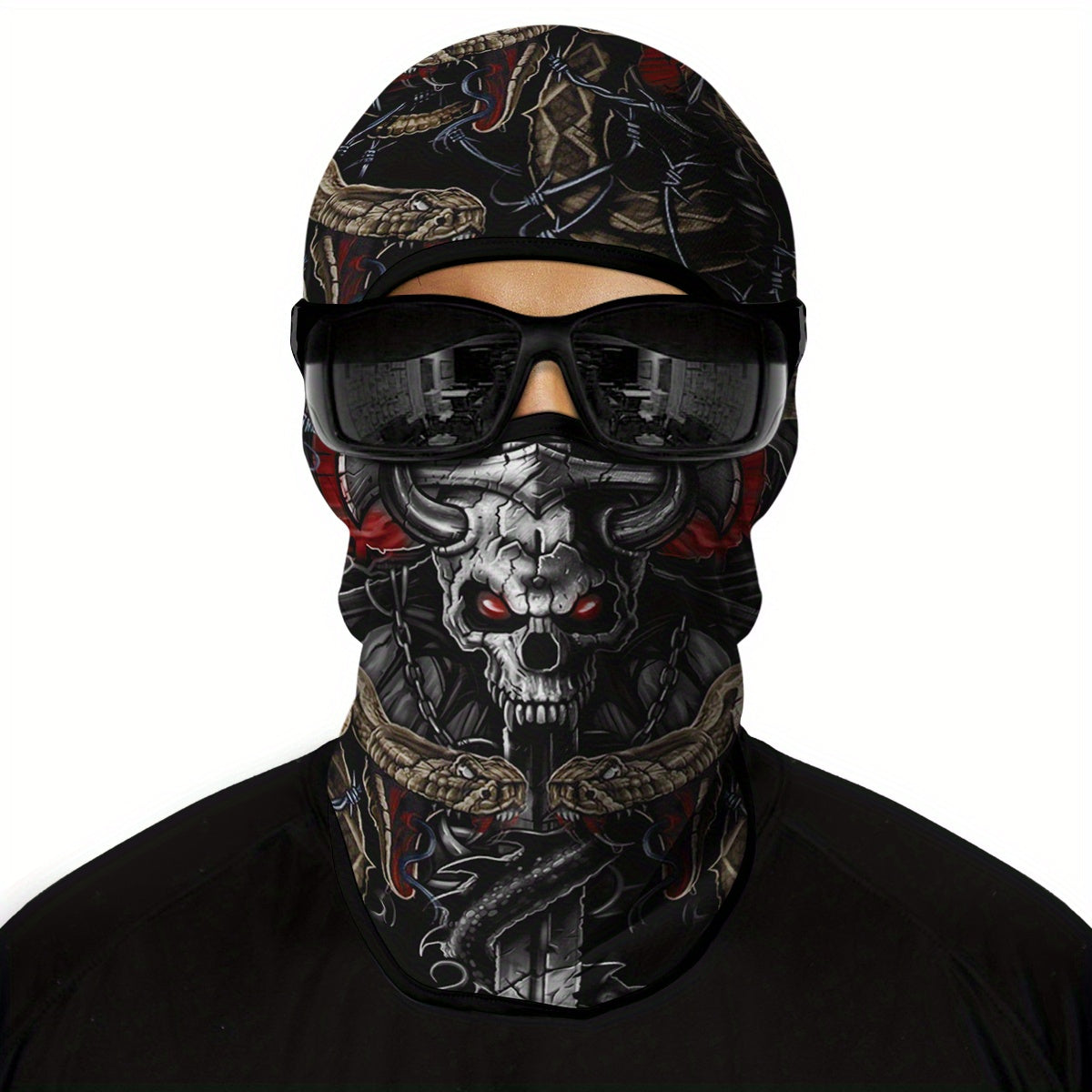 1 Pack Ghost Skull Face Pattern Breathable Windproof UV Protection Balaclava Hat for Halloween Cosplay, Cycling, Motorcycle Riding, Hunting