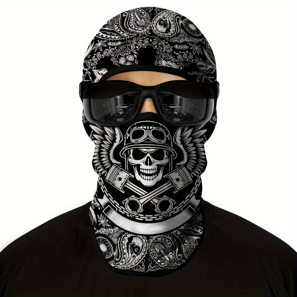 1 Pack Ghost Skull Face Pattern Breathable Windproof UV Protection Balaclava Hat for Halloween Cosplay, Cycling, Motorcycle Riding, Hunting