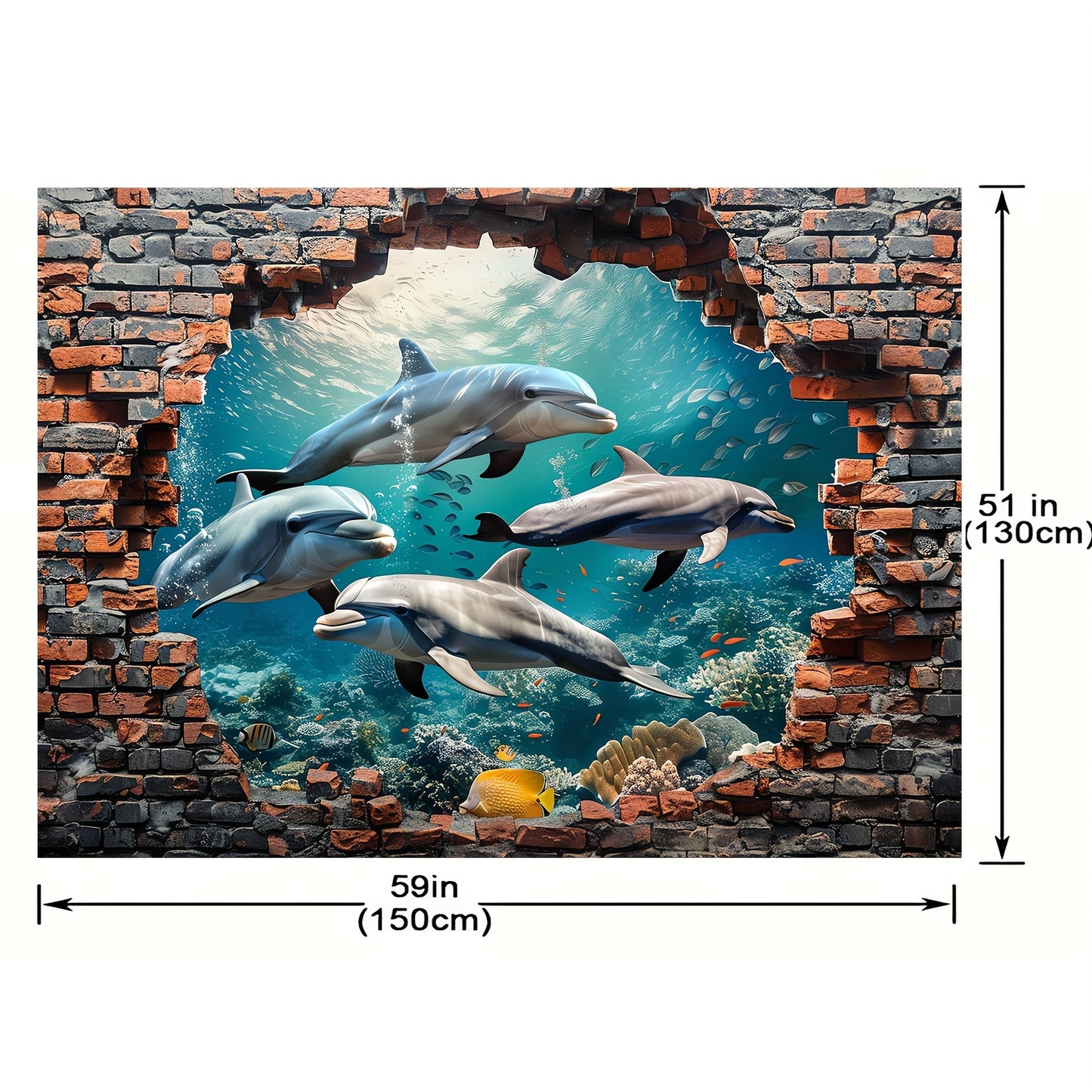 1pc Underwater World Shark and Dolphin Photography Backdrop - Polyester Coral Seaweed Red Brick Wall Painting for Summer Holidays, Room Decoration, Photo Booth,