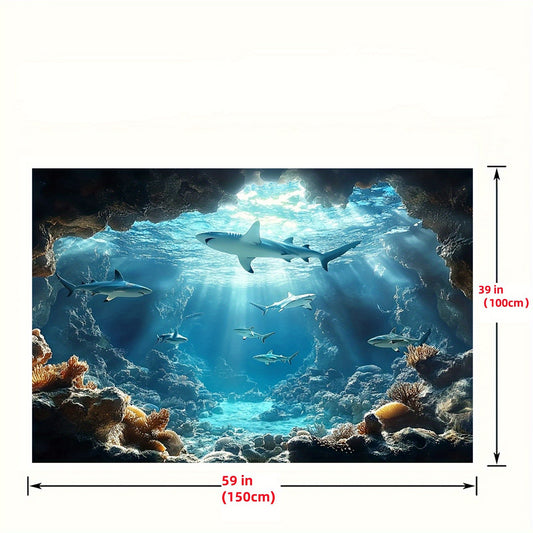 Underwater Sea Life Polyester Backdrop, Ocean Shark Coral Fish Wall Decor for Birthday and Bachelorette Parties | Non-Motorized, Multipurpose Banner for General Celebrations