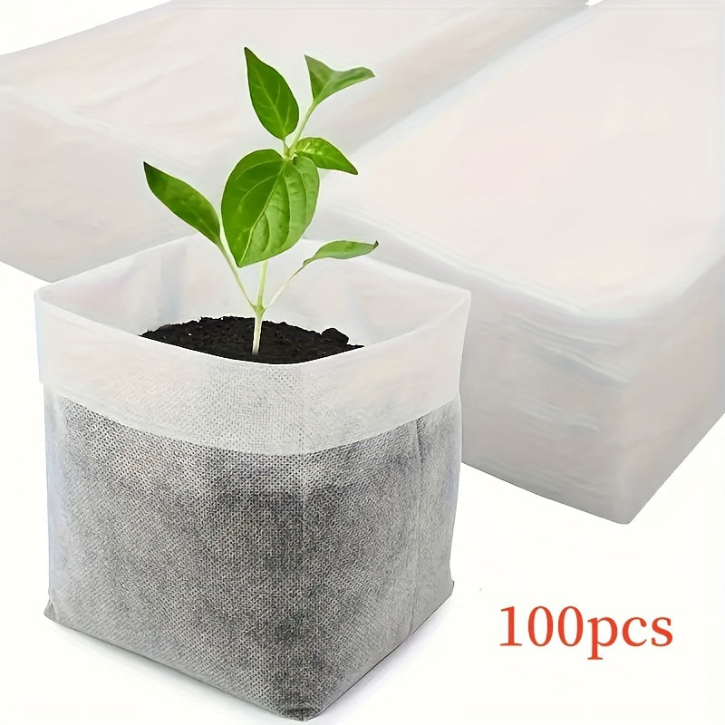 100pcs Biodegradable Seedling Bags, Non Woven Plant Growing Bags, Fabric Seedling Pot Plant Bags, Home Garden Supplies, Seedling Plant Seedling Bags for Soil Transplant Bags Agriculture Production Supply 8.0x10.01cm