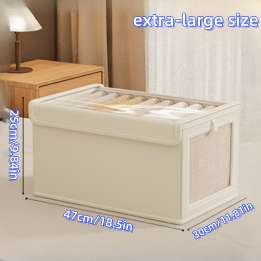 Vintage Style Large Canvas Storage Box with Clear Window - Durable, Foldable Organizer for Clothes and Household Essentials