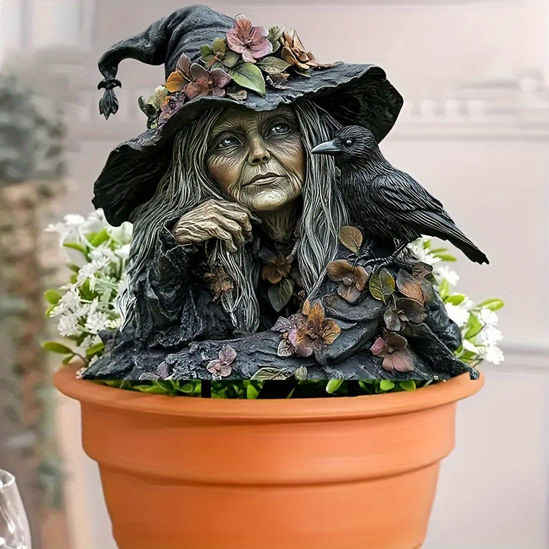 Bohemian Style Acrylic Witch Garden Stake - Weatherproof Outdoor Decor for Planters and Gardens, Unique Yard Art, Bohemian Style,