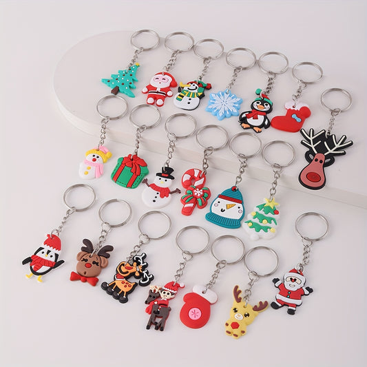 20 Pieces Christmas Keychains - Santa Claus, Snowman, Reindeer and Tree Designs | Cute Silicone PVC Charms for Bags and Accessories | Perfect Holiday Gifts