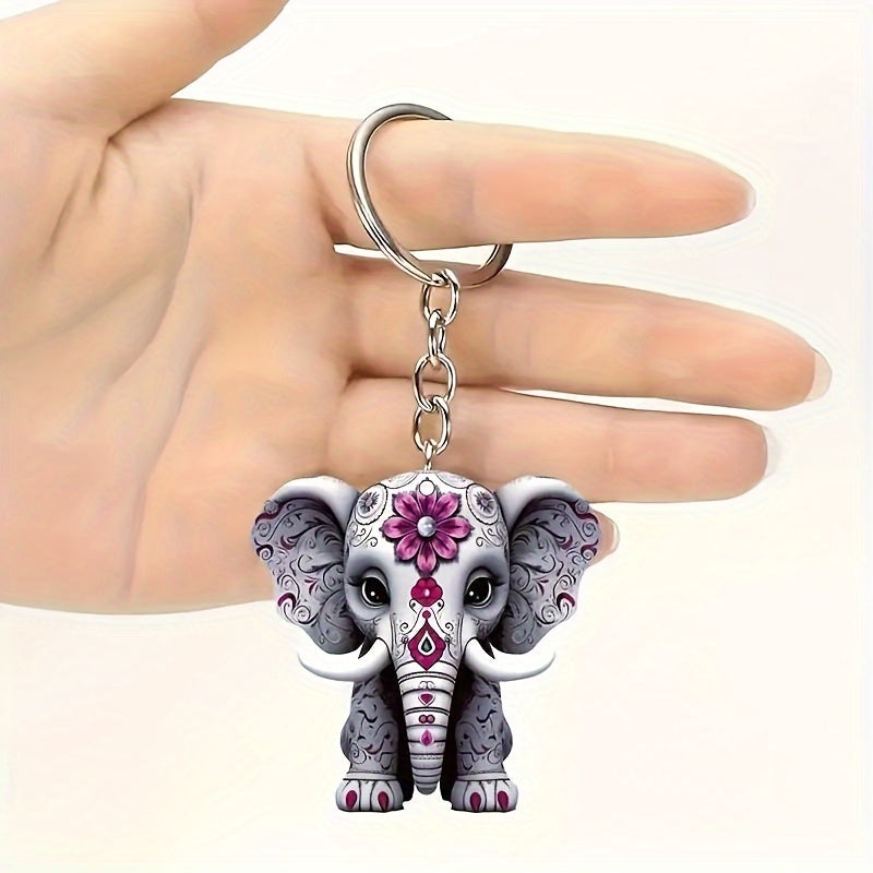 Charming acrylic elephant keychain, perfect for car keys and bags