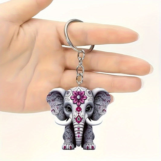 Charming acrylic elephant keychain, perfect for car keys and bags