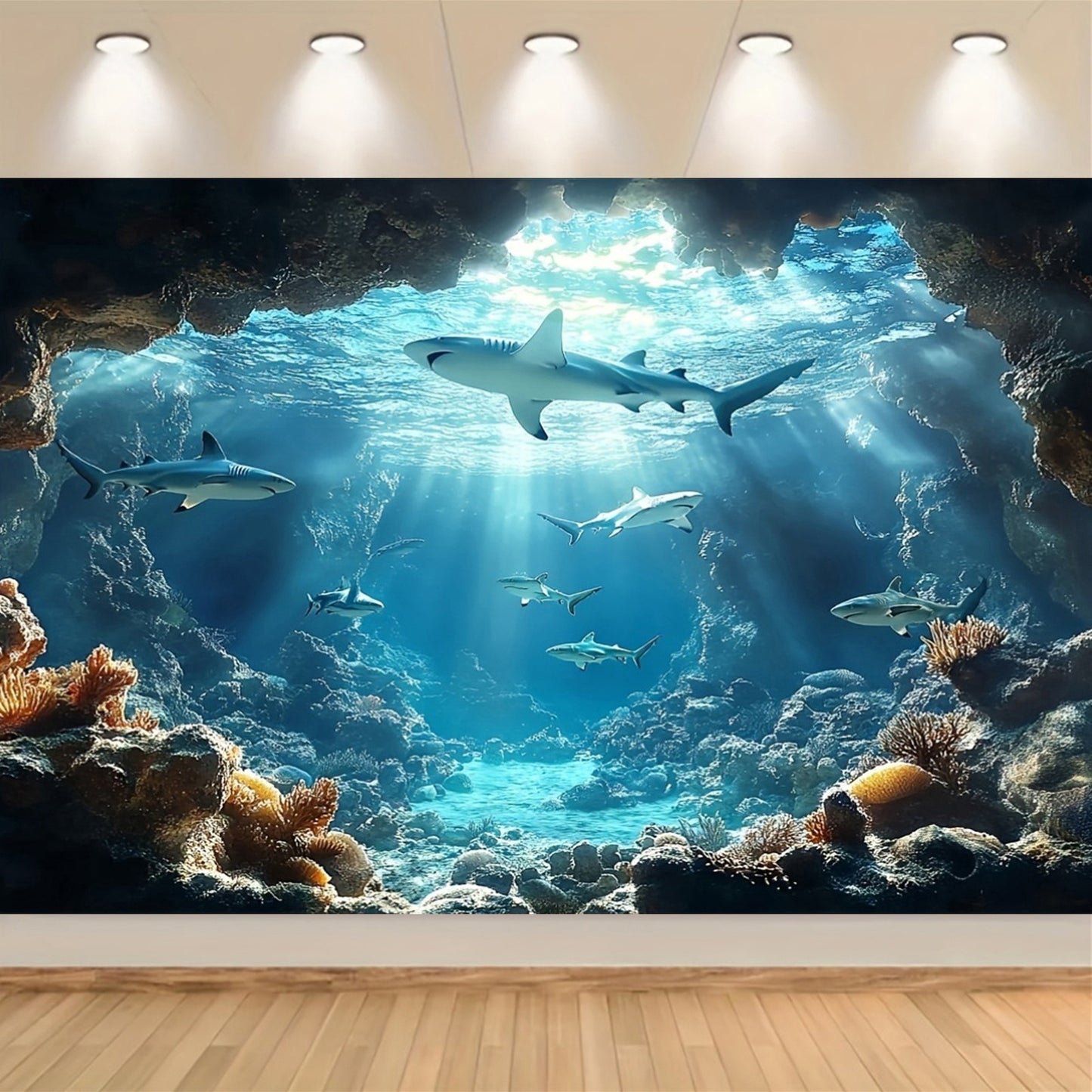 Underwater Sea Life Polyester Backdrop, Ocean Shark Coral Fish Wall Decor for Birthday and Bachelorette Parties | Non-Motorized, Multipurpose Banner for General Celebrations