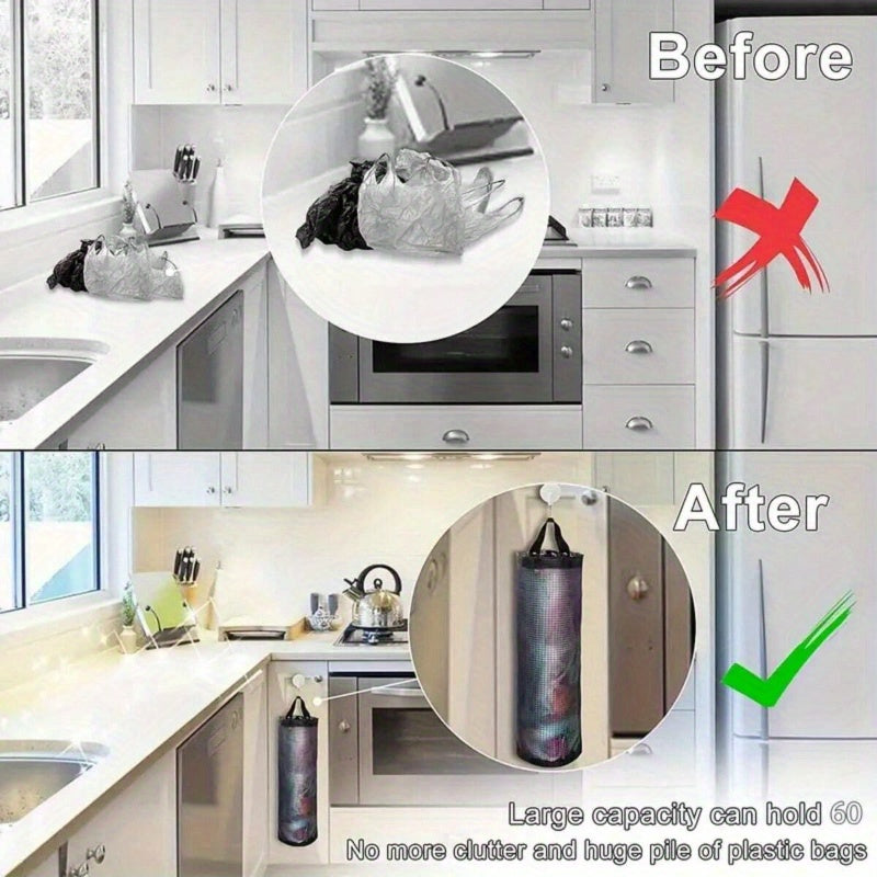 Large Capacity Shopping Bag Rack: Mesh Hanging Storage Rack for Kitchen, Breathable Plastic Bag Storage Rack, Foldable, Suitable for Contact with Food