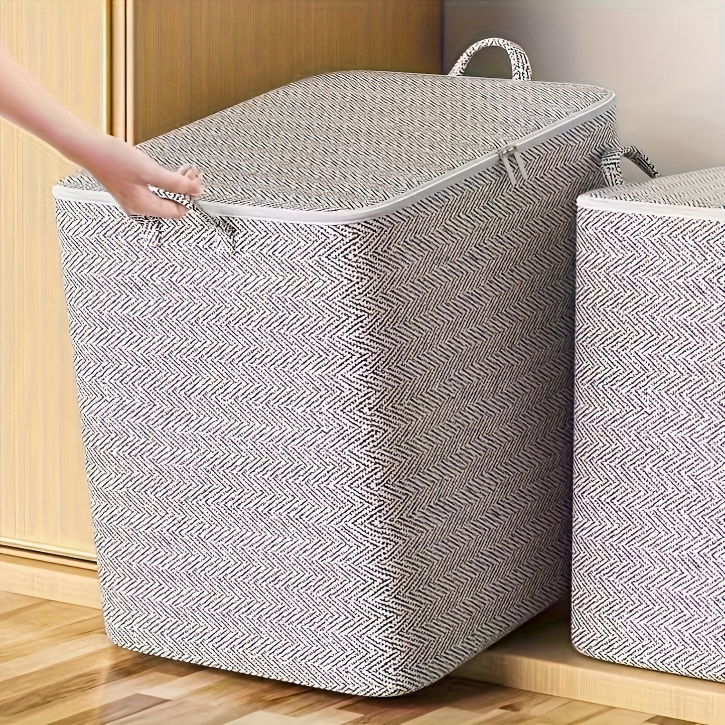 1pc Extra Large Storage Organizer Box with Lid - Perfect for Clothes, Blankets and Bedding - Perfect for Moving, Wardrobes, Bedrooms and Dormitories - Durable, Space-Saving Design, Practical Hooks