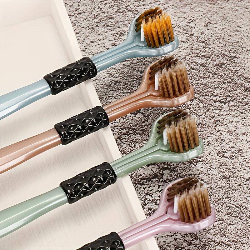 4-Pack XFDXKLY 3D Manual Toothbrush for Adults - Medium Firmness, Microfiber Bristles, Removes Plaque, Includes Tongue Cleaner, Neutral Oral Care, Available in Multiple Colors