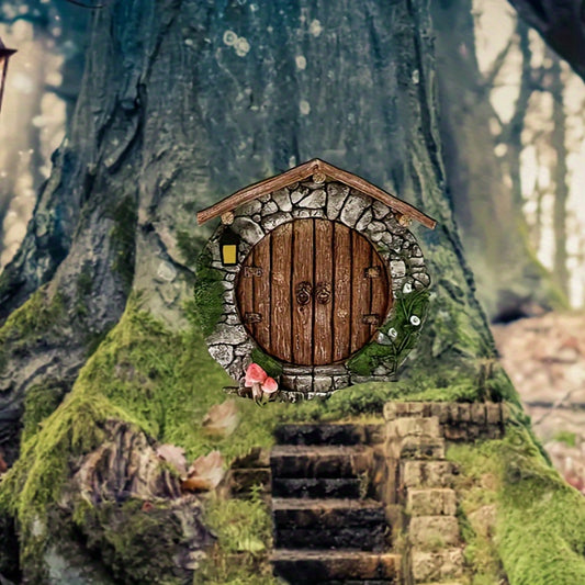 Magic Forest Fairy Gnome Door - 1 Piece Miniature Garden Sculpture, Sturdy Wooden Material, Suitable for Indoor and Various Room Settings, Magical Decoration, No Electricity Required
