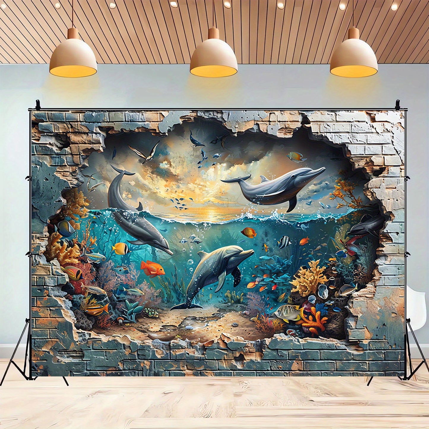 Underwater Shark and Coral Photo Booth Backdrop - Versatile Polyester Wall Mural for Summer Vacations, Birthday Parties and More