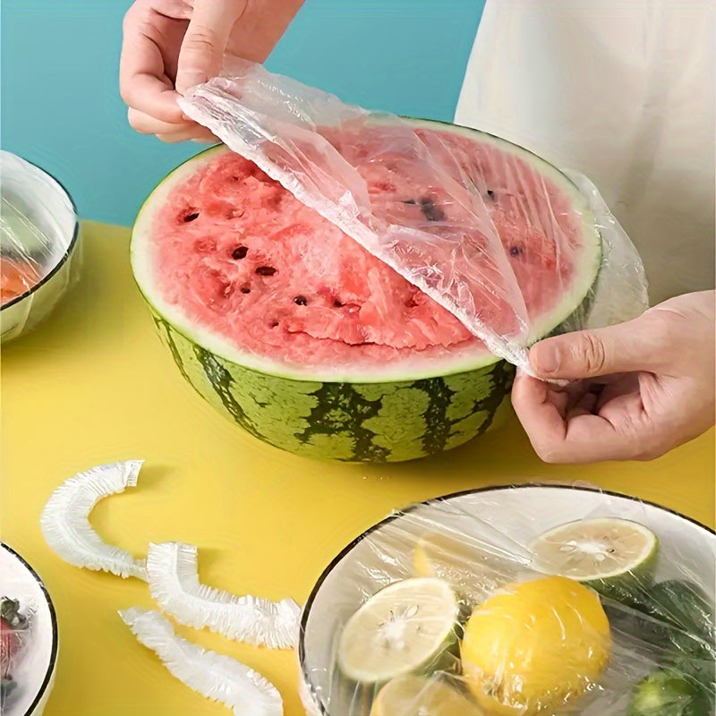 300pcElastic Food Covers - Disposable Plastic Bowl & Vegetable Freshness Wraps for Kitchen and Dining, Perfect for Home Use