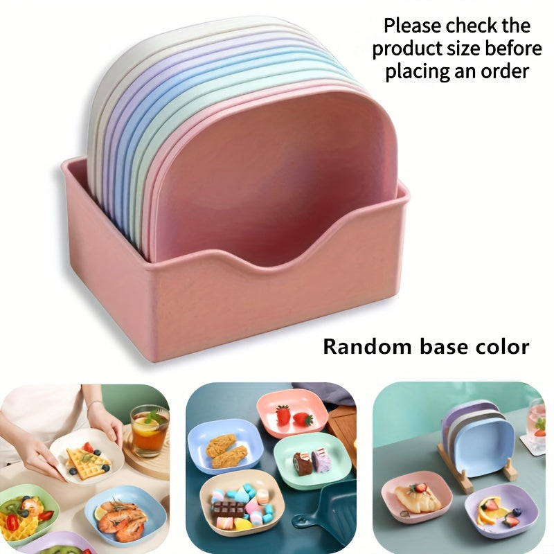 10-Pack Plastic Dinner Plates with Storage Rack - Versatile Snack and Breakfast Plates, Durable Kitchen Tableware Essentials