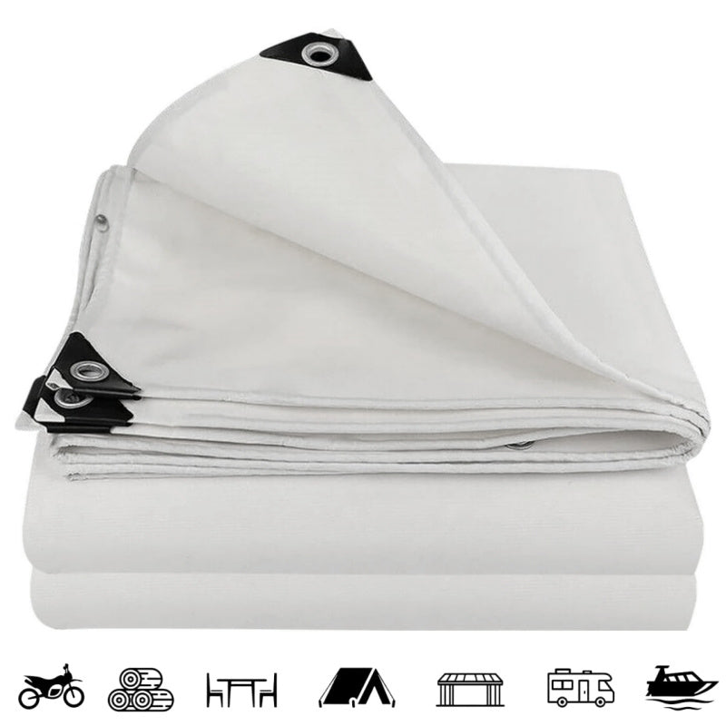 Heavy Duty White Waterproof Tarp with Metal Grommets - Double-Sided, Multi-Purpose Outdoor Covering for Camping, Patios, Furniture, Boats and RVs - Reinforced Edges, Frost-Proof, Tear-Resistant