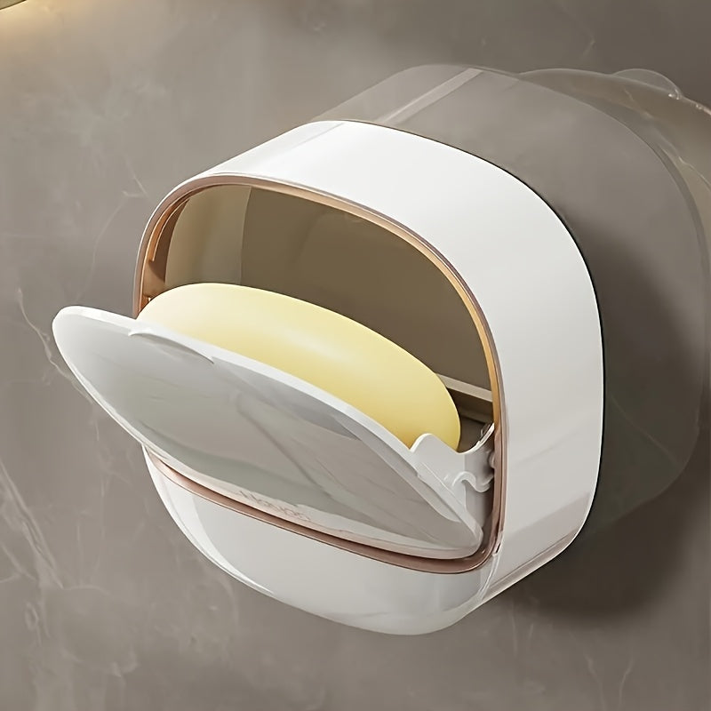 Easy to install wall mounted soap dish with lid - double layer plastic storage rack for bathroom and kitchen