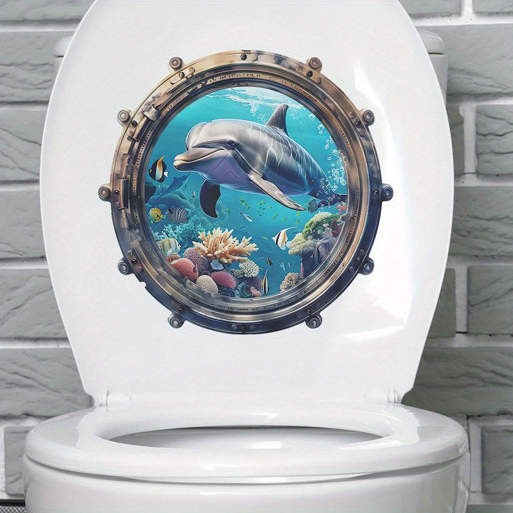1 pc Whimsical Undersea World Toilet Decal - Waterproof PVC, Self-adhesive Bathroom Sticker with Dolphin and Whale Graphics for Home Decor