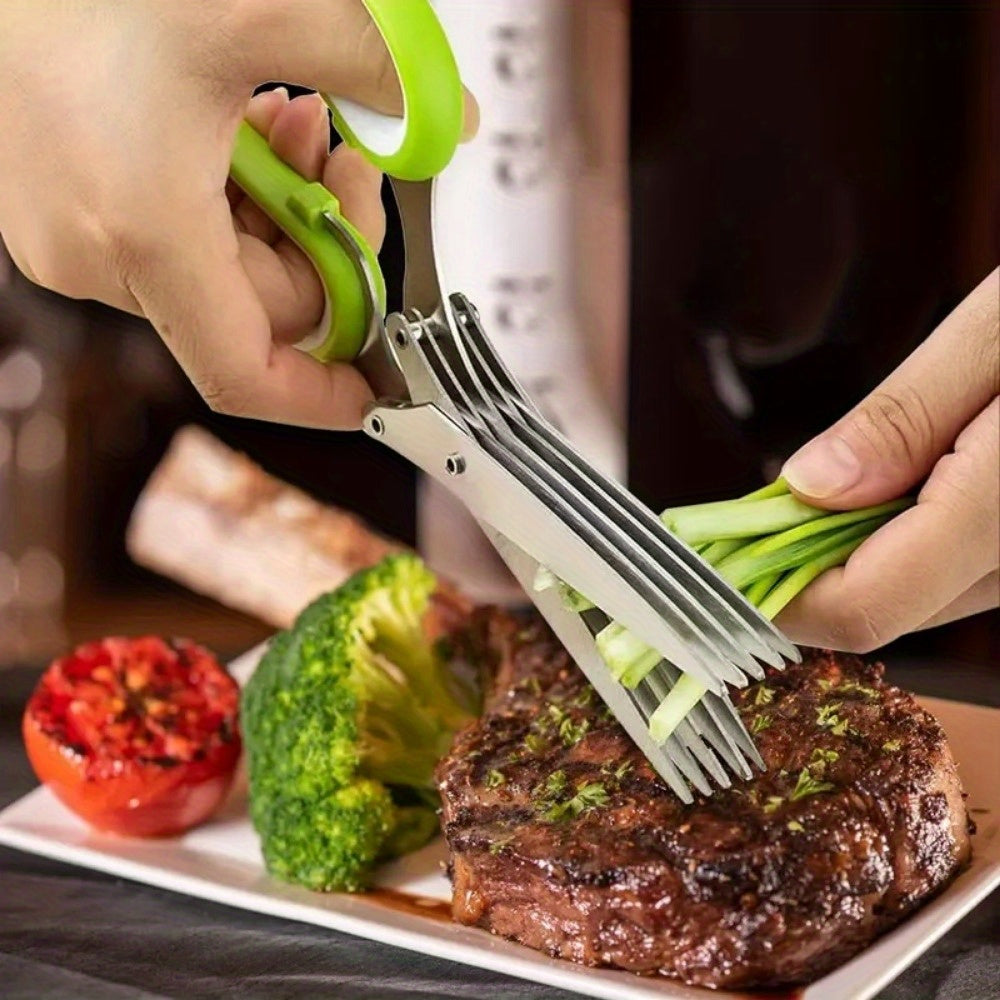 1pc Stainless Steel Multi-layer Kitchen Scissors - Food Safe Onion Scissors with Multiple Blades - Multi-purpose Vegetable Chopping Scissors