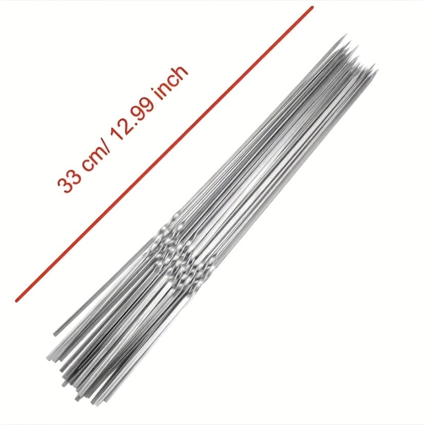 10pcs Stainless Steel Barbecue Skewer, Reusable BBQ Skewers Kebab Iron Stick For Outdoor Camping Picnic Tools, Cooking Tools, BBQ Grill Accessories Gadgets