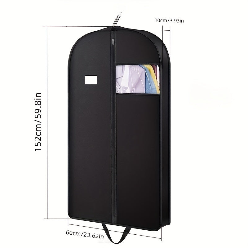 1 Piece Premium Black Non-Woven Garment Bag with Clear Window - Foldable, Dust-Proof Suit Cover