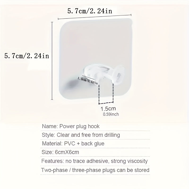 20 Clear Wall Mount Utility Hooks, Easy-to-install Punch-Free Electrical Socket Holders, Fashion Style Plastic Adhesive Hooks for Kitchen, Bathroom, Office Storage