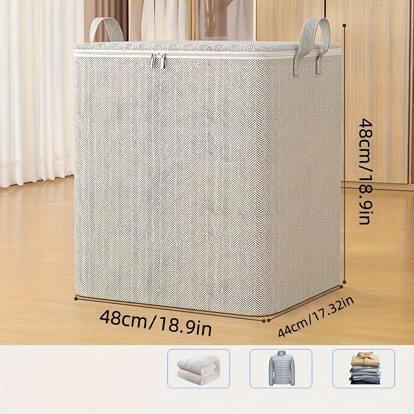 1pc Extra Large Storage Organizer Box with Lid - Perfect for Clothes, Blankets and Bedding - Perfect for Moving, Wardrobes, Bedrooms and Dormitories - Durable, Space-Saving Design, Practical Hooks