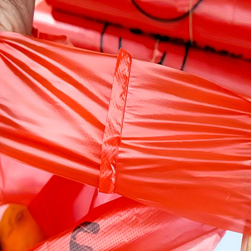 50pcs Red Plastic T-Shirt Bags with Smiley Thank You Design - Durable Retail Grocery Shopping Takeaway Bags for Food Takeaway and Fruit Packaging