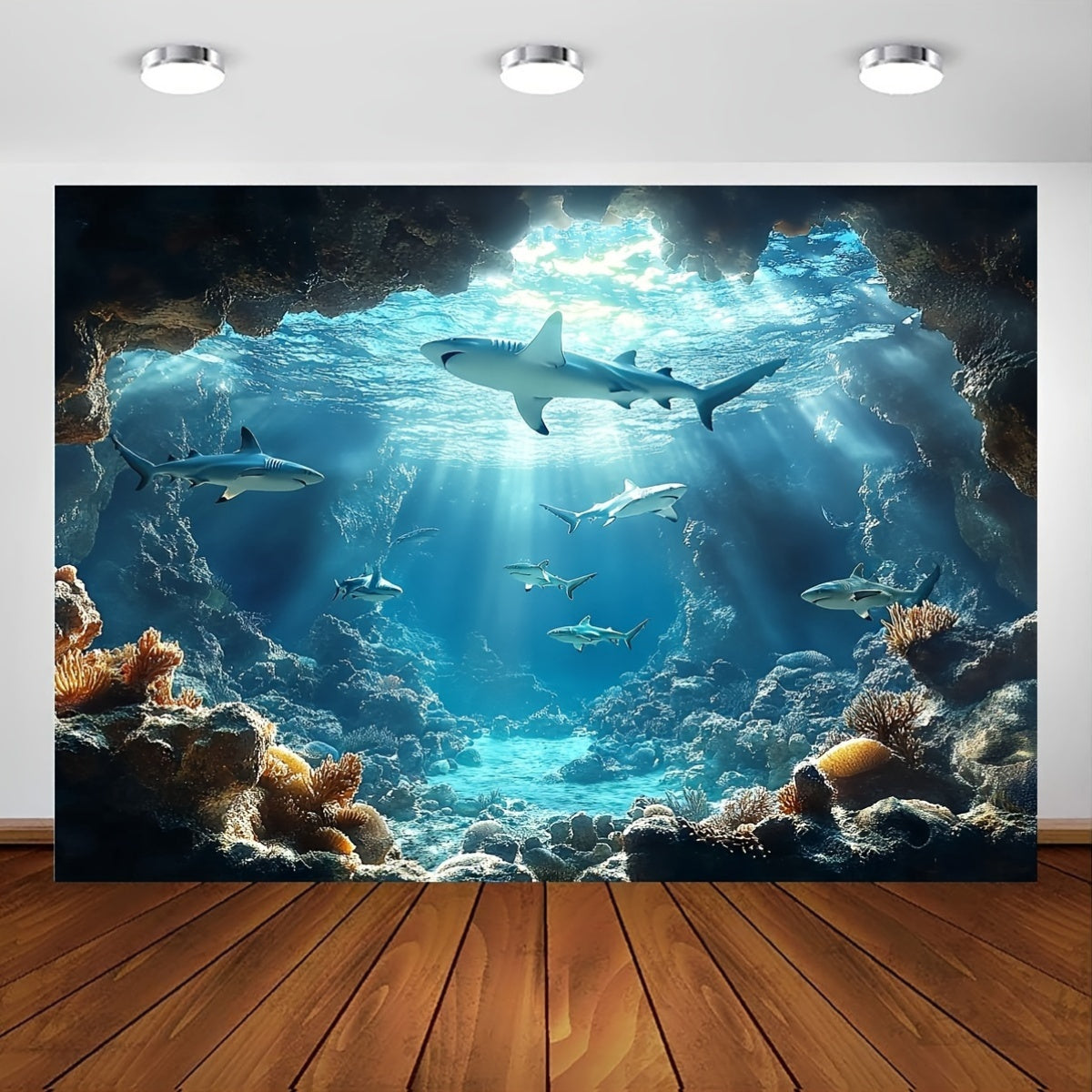 Underwater Sea Life Polyester Backdrop, Ocean Shark Coral Fish Wall Decor for Birthday and Bachelorette Parties | Non-Motorized, Multipurpose Banner for General Celebrations