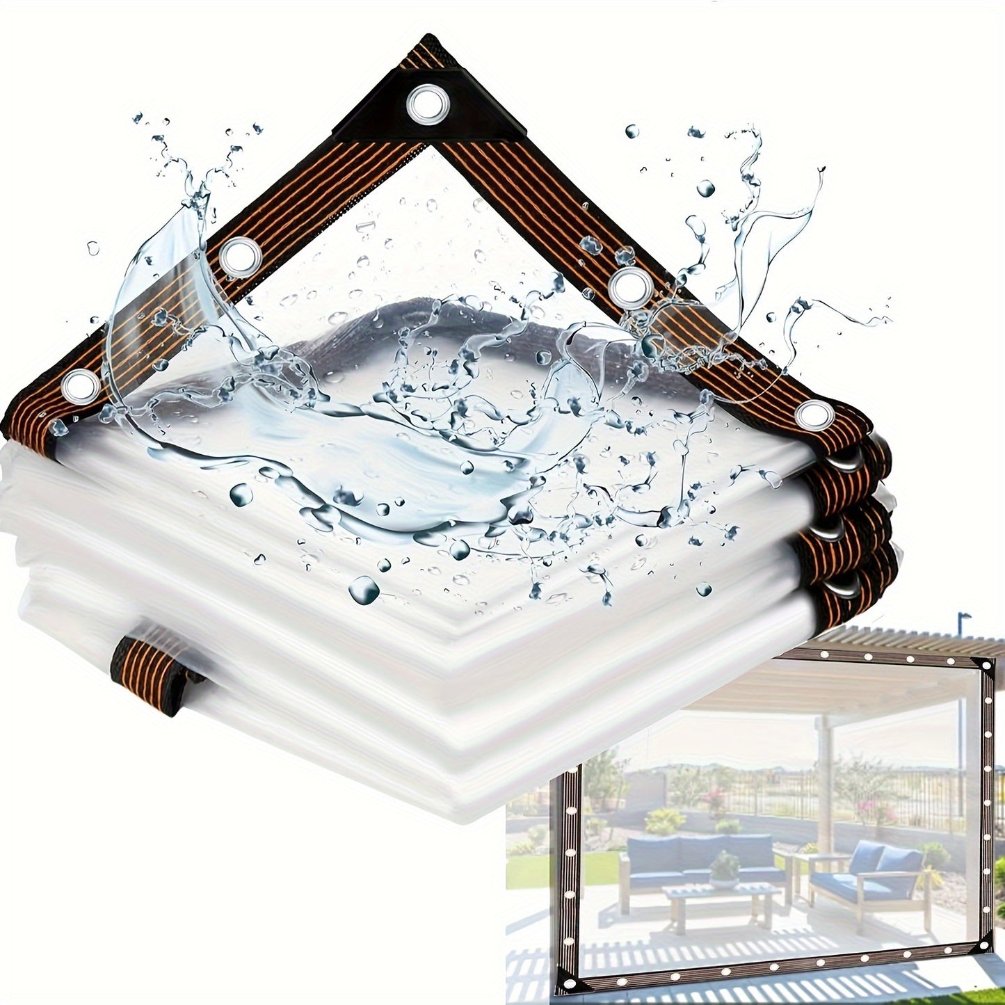 2m*4m 1 piece of transparent waterproof tarpaulin with cable loop - ideal for patio covers, greenhouses and outdoor protection
