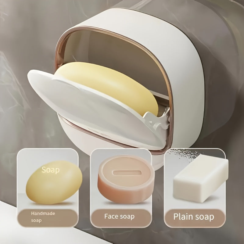 Easy to install wall mounted soap dish with lid - double layer plastic storage rack for bathroom and kitchen